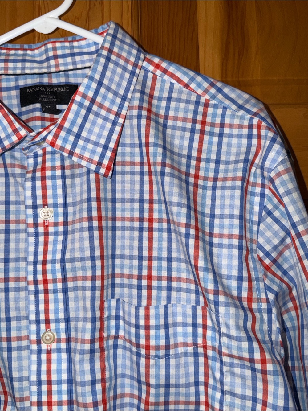 Banana Republic Men’s Blue and Red Plaid Dress Shirt 17-17 1/2 x 35-36” XL